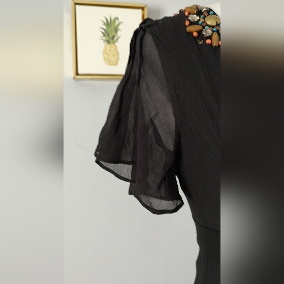 Nanette Lepore  top Blouse Black Size 2 Zipper Back Embellished Neck Good Condit - Picture 7 of 14